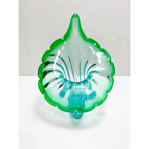 Murano Italian Blown Blue Green Turquoise Glass "Jack In The Pulpit" Vase - Picture 12 of 16